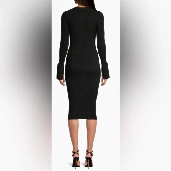 NWOT Reiss Avery Rib Knit Body Con casual Midi-Dress in Black szM